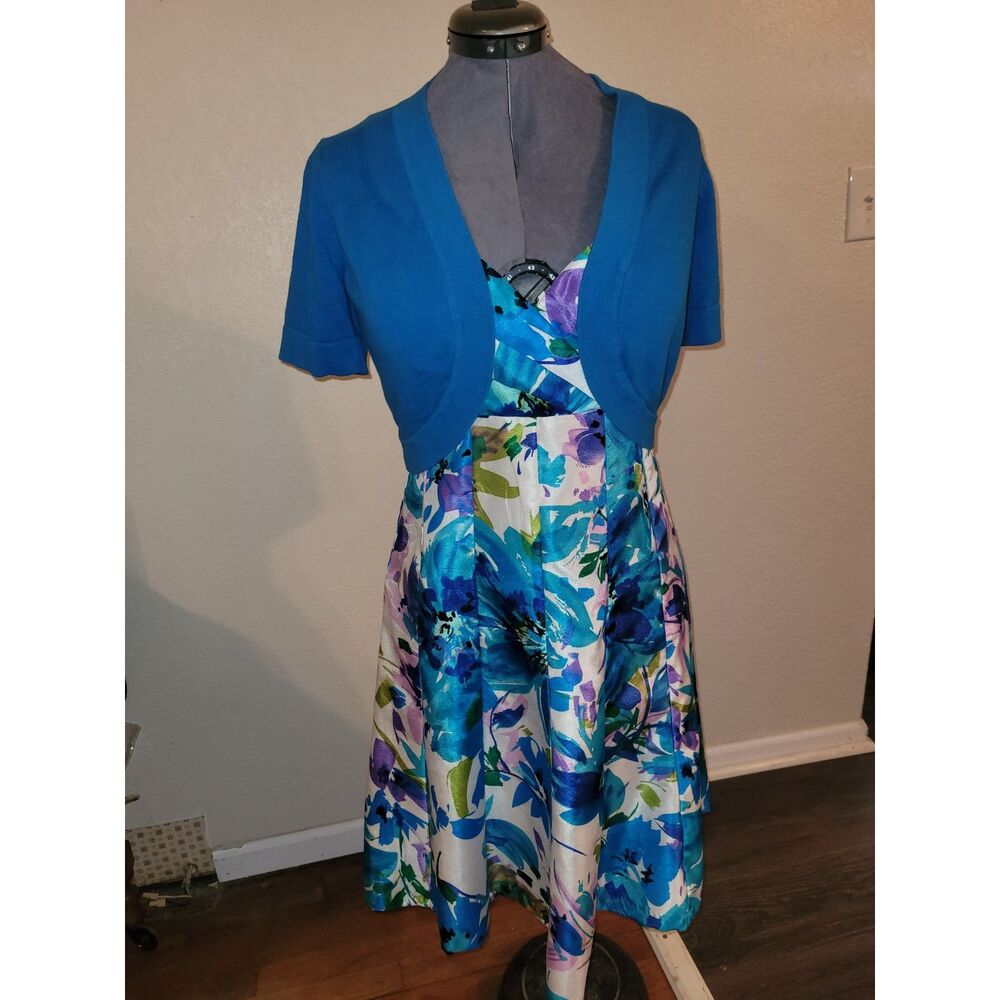 R & K Originals Floral Midi Dress & Shrug Set - Blue Purple - Size 12